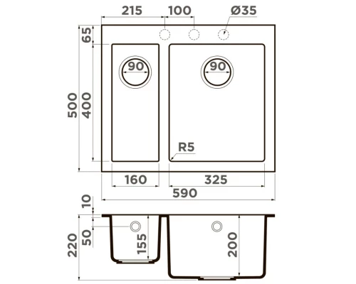 Кухонная мойка Artceramic Omoikiri Bosen 59-2A-GB графит 4993821