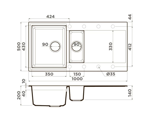 Кухонная мойка Tetogranit Omoikiri Sakaime 100-2-ES эспрессо 4997219