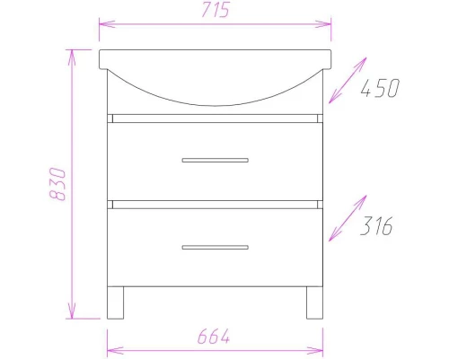 Тумба ясень шимо светлый 66,4 см Onika Дельта 107032