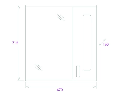 Зеркальный шкаф 67x71,2 см белый глянец R Onika Кристалл 206706