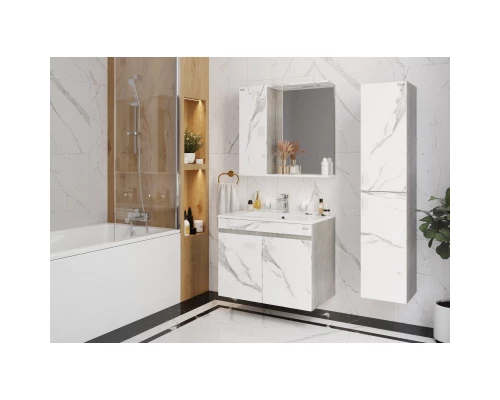 Зеркальный шкаф 75x71 см мрамор/камень бетонный L/R Onika Марбл 207524