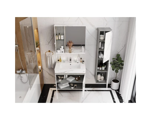 Зеркальный шкаф 75x71 см мрамор/камень бетонный L/R Onika Марбл 207524