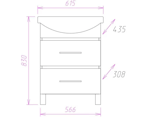 Тумба с раковиной ясень шимо светлый 61,5 см Onika Дельта 106090 + 1.3120.3.S00.11B.0