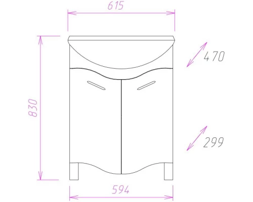 Комплект мебели белый глянец 61,5 см Onika Лайн 106043 + 4620008192772 + 205820