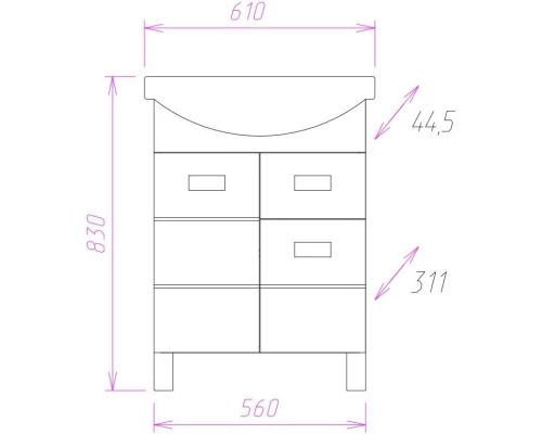 Комплект мебели белый глянец 61 см Onika Балтика 106041 + 1WH110246 + 205816