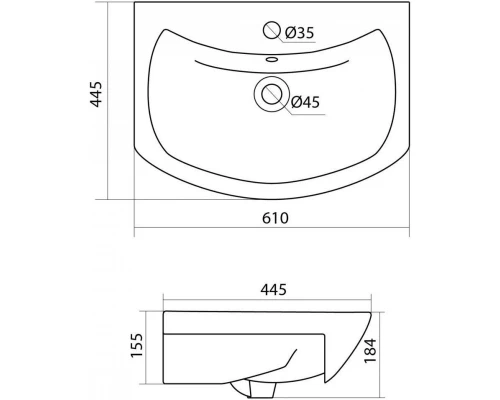 Комплект мебели белый глянец 61 см Onika Балтика 106040 + 1WH110246 + 205816