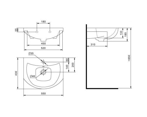 Тумба с раковиной белый глянец 55 см Onika Кристалл 105555 + 1WH501702