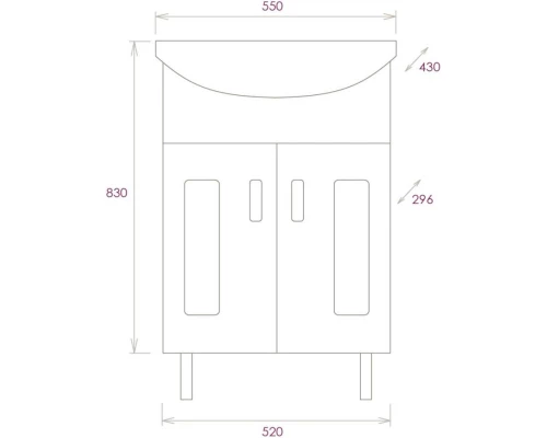 Комплект мебели белый глянец 55 см Onika Кристалл 105555 + 1WH501702 + 205818