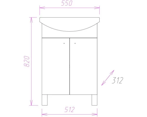 Тумба с раковиной белый глянец 55 см Onika Лига 105554 + 1WH501702