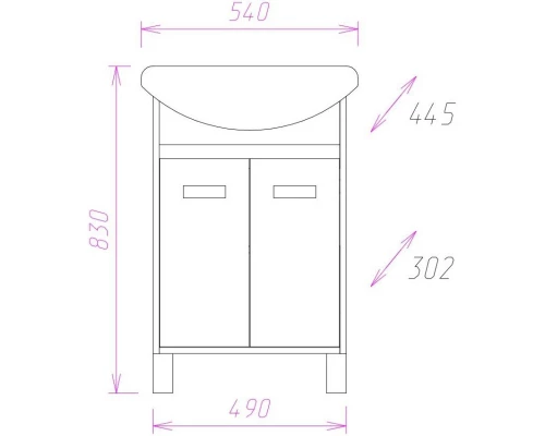 Комплект мебели венге луизиана/ясень шимо светлый 54 см Onika Гамма 105537 + UM-ERI55/1 + 205828
