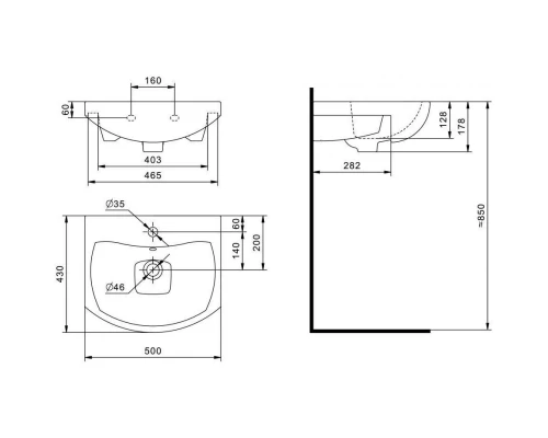 Комплект мебели белый глянец 50 см Onika Лига 105030 + 1WH501701 + 205202