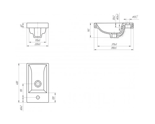 Тумба с раковиной белый глянец 40 см Onika Милтон 104007 + UM-COM40/1