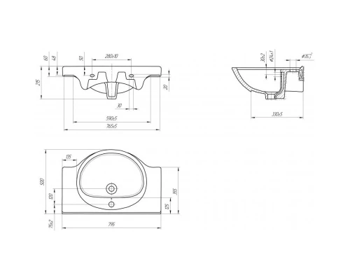 Тумба с раковиной белый глянец 79,5 см Onika Флорена 108021 + UM-ERI80/1