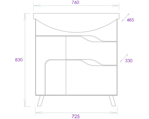 Комплект мебели белый глянец 76 см Onika Веронэлла 107514 + 4620008197470 + 207521