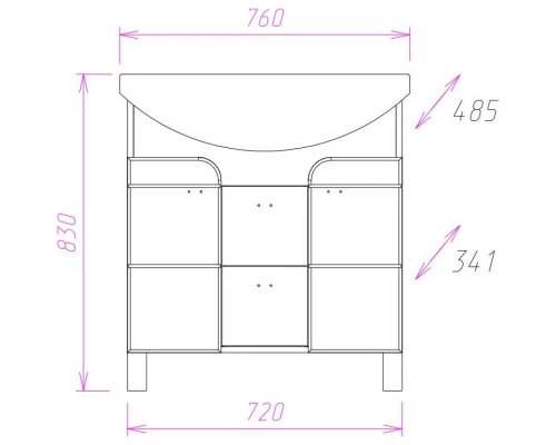 Тумба с раковиной белый глянец/ясень шимо 76 см Onika Стиль 107512 + 4620008197470