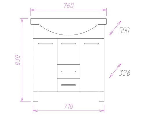 Тумба с раковиной белый глянец 76 см с бельевой корзиной Onika Моника 107502 + 1WH110259