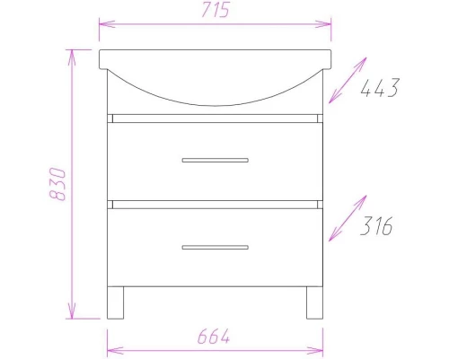 Тумба с раковиной ясень шимо светлый 71,5 см Onika Дельта 107032 + 1WH207776