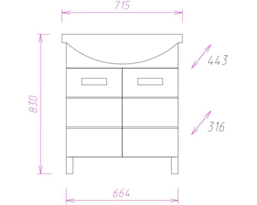 Тумба с раковиной белый глянец 71,5 см Onika Балтика 107026 + 1WH207776