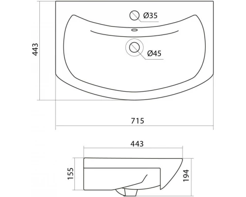 Комплект мебели белый глянец 71,5 см Onika Балтика 107026 + 1WH207776 + 206704