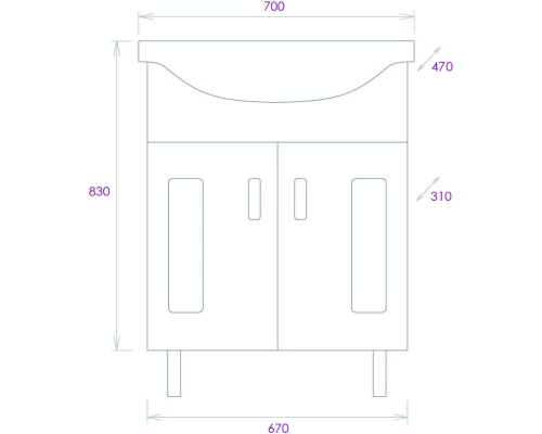 Тумба с раковиной белый глянец 70 см Onika Кристалл 107024 + UM-ERI70/1