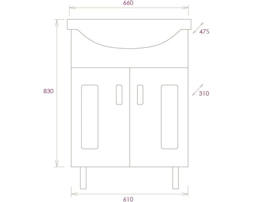 Тумба с раковиной белый глянец 66 см Onika Кристалл 106545 + 1WH109651