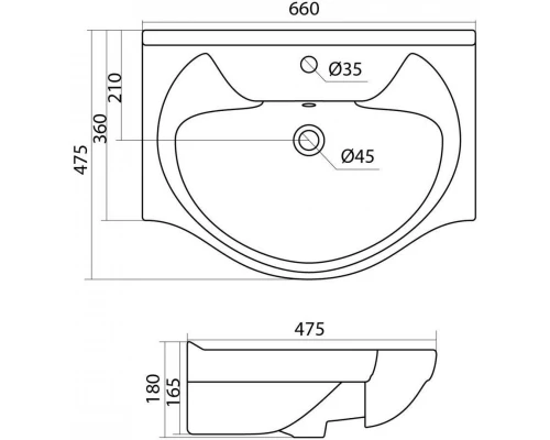 Тумба с раковиной белый глянец 66 см Onika Кристалл 106545 + 1WH109651