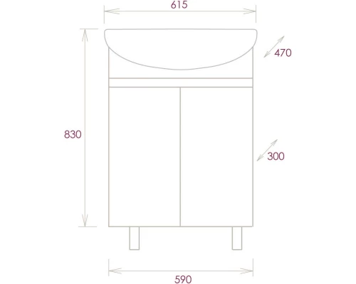 Тумба с раковиной дуб сонома/серый матовый 61,5 см Onika Милтон 106147 + 4620008192772