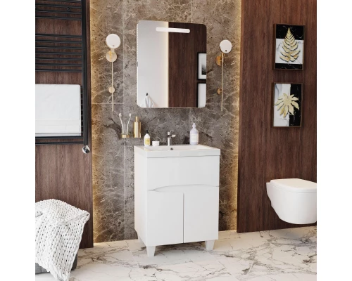 Тумба с раковиной белый глянец 60 см Onika Стрим 106144 + UM-COM60/1