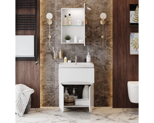 Тумба с раковиной белый глянец 60 см Onika Стрим 106144 + UM-COM60/1