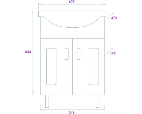 Тумба с раковиной белый глянец 60,5 см Onika Кристалл 106123 + 1WH109652