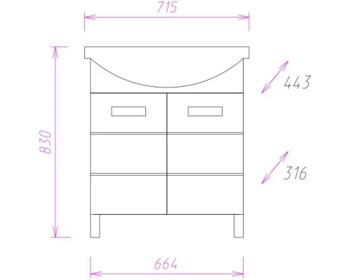 Комплект мебели белый глянец 71,5 см с бельевой корзиной Onika Балтика 107028 + 1WH207776 + 206701