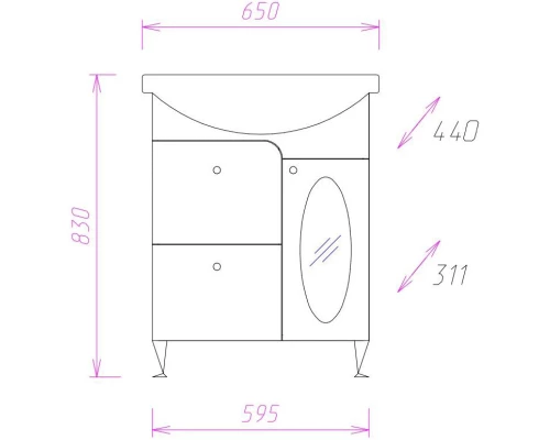 Тумба с раковиной белый глянец 65 см Onika Кристи 106538 + 4620008192475