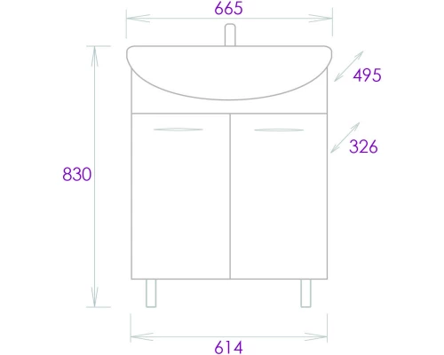 Тумба с раковиной белый глянец 66,5 см Onika Стелла 106501 + 1WH110174