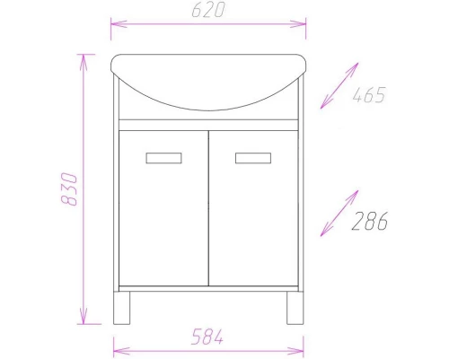 Тумба с раковиной венге луизиана/ясень шимо светлый 62 см Onika Гамма 106080 + UM-ERI60/1