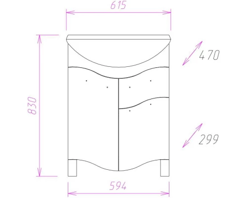 Тумба с раковиной белый глянец 61,5 см Onika Лайн 106044 + 4620008192772