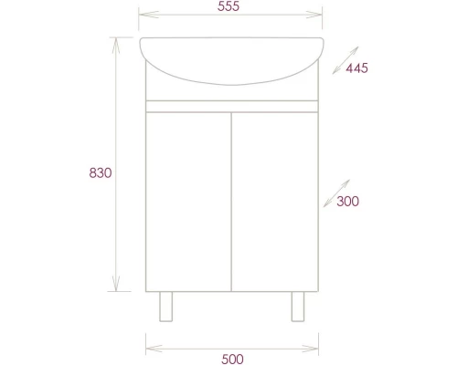 Тумба с раковиной белый глянец 55,5 см Onika Милтон 105559 + 4620008192765