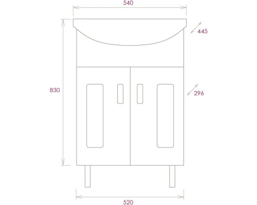Комплект мебели белый глянец 54 см Onika Кристалл 105550 + UM-ERI55/1 + 205818