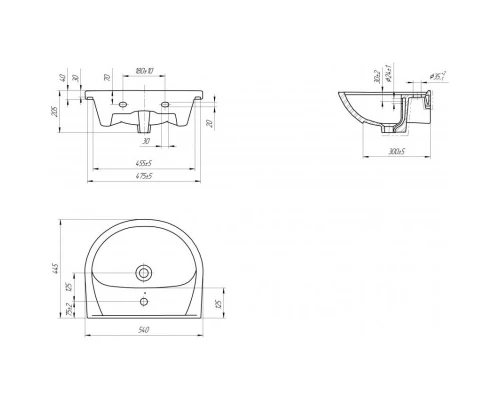 Комплект мебели белый глянец 54 см Onika Кристалл 105550 + UM-ERI55/1 + 205818