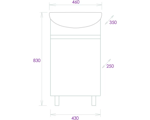 Тумба с раковиной дуб сонома/серый матовый 46 см Onika Милтон 104512 + 4620008192741