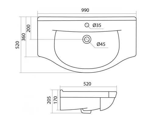 Комплект мебели белый глянец 99 см Onika Эльбрус 110008 + 1WH110255 + 210004
