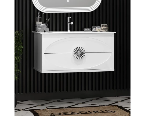 Тумба с раковиной белый глянец/хром 91 см Opadiris Ибица