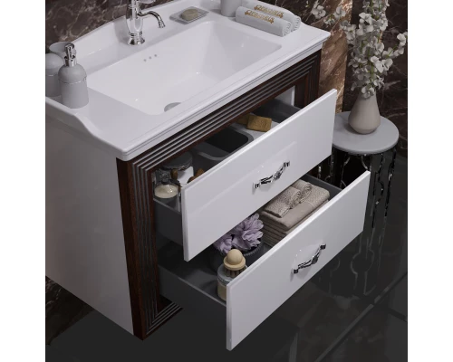 Тумба с раковиной белый серебряная патина 80 см Opadiris Карат