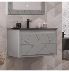 Тумба с раковиной серый матовый 91 см, раковина антрацит Opadiris Луиджи