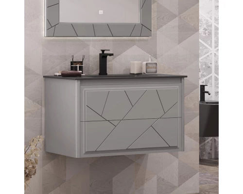 Комплект мебели серый матовый 91 см, раковина антрацит Opadiris Луиджи