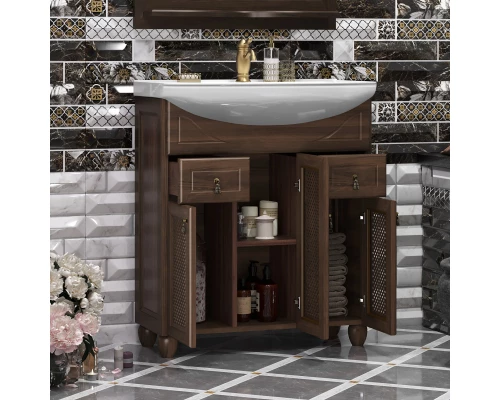 Тумба с раковиной орех антикварный 76 см с решеткой Opadiris Тибет