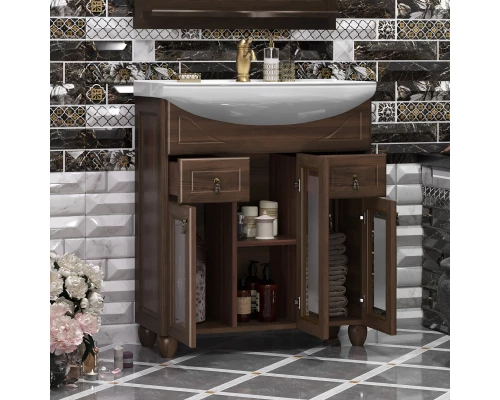 Тумба с раковиной орех антикварный 76 см с художественным стеклом Opadiris Тибет