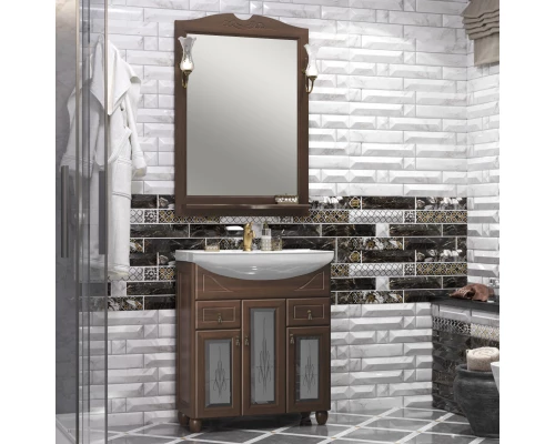 Тумба с раковиной орех антикварный 76 см с художественным стеклом Opadiris Тибет