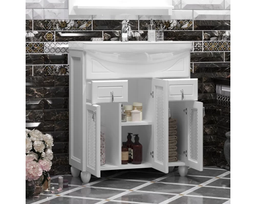 Комплект мебели белый матовый 76 см с решеткой Opadiris Тибет