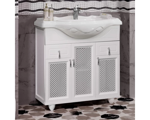 Тумба с раковиной белый матовый 87 см с решеткой Opadiris Тибет