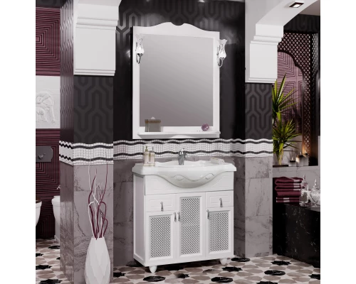 Тумба с раковиной белый матовый 87 см с решеткой Opadiris Тибет